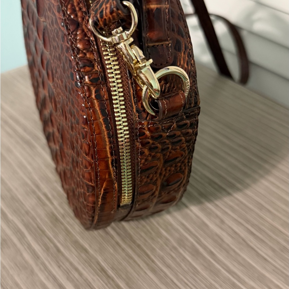 Brahmin Cognac Croc-Embossed Round Crossbody Bag - Picture 4 of 4